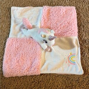 Pink and White Unicorn Plush Blanket